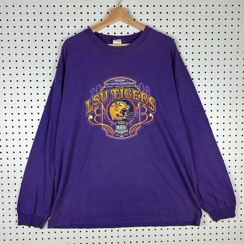 LSU Tigers National Champion T Shirt 2XL Purple Louisiana State Long Sleeve 2008